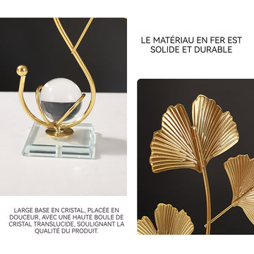 Ornements 25,5x16x6cm boule de cristal à feuilles en métal décoration de bureau pour la maison et le salon petits objets decoratifs